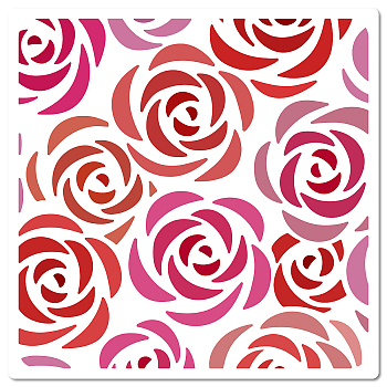 PET Plastic Hollow Out Drawing Painting Stencils Templates, Square, Rose Pattern, 18x18cm