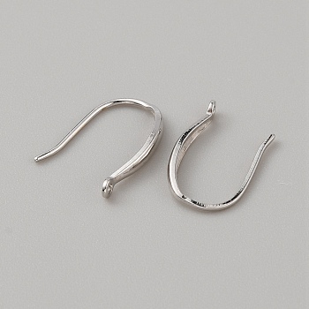 Sterling Silver Earring Hooks, with Vertical Loops, Silver, 14x2.2mm, Hole: 1mm, Pin: 0.7mm