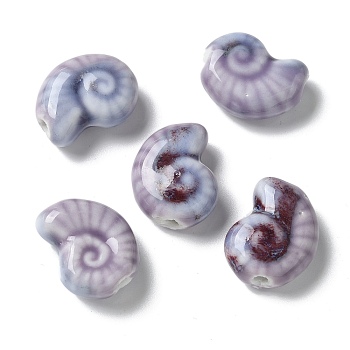 Handmade Porcelain Beads, Snail, Lilac, 20~21x16~17x9~10.5mm, Hole: 3mm