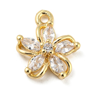 Brass with Clear Cubic Zirconia Charms, Light Gold, Flower, 13x11x3.5mm, Hole: 1.2mm