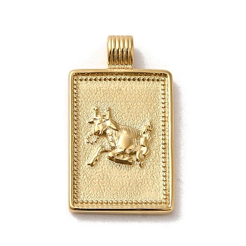 304 Stainless Steel Pendants, Rectangle with Constellations, Real 14K Gold Plated, Taurus, 25x14x2mm, Hole: 2mm
