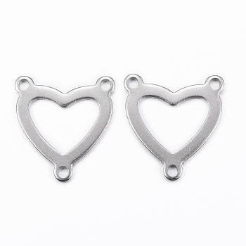 304 Stainless Steel Chandelier Component Links, 3 Loop Connectors, Heart, Stainless Steel Color, 16.5x15x1mm, Hole: 1.2mm