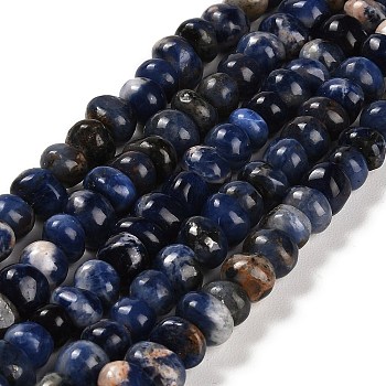 Natural Sodalite Beads Strands, Nuggets, Tumbled Stone, 4~9x8~11.5x7~10mm, Hole: 1mm, about 54~58pcs/strand, 15.12~15.35 inch(38.4~39cm)