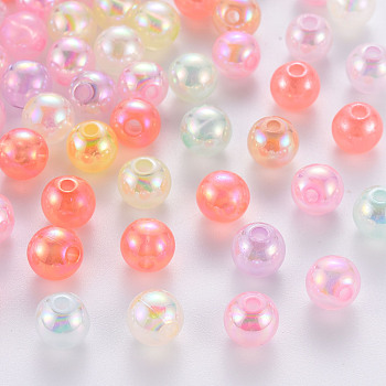 AB Colour Imitation Jelly Acrylic Beads, Round, Mixed Color, 8mm, Hole: 2mm