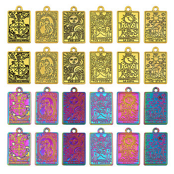 24Pcs 12 Style Alloy Pendants, Rectangle with Tarot Charm, Mixed Color, 23~23.5x14~14.5x1.5mm, Hole: 1.8~2mm, 2pcs/style