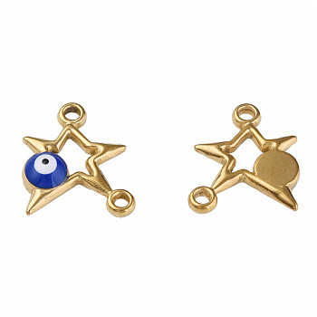 304 Stainless Steel Enamel Connector Charms, Golden, Star with Evil Eye, Dark Blue, 16x13.5x3mm, Hole: 1.6mm