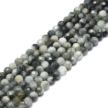 Natural Hawk's Eye Beads Strands, Eagle Eye Stone, Faceted, Round, 4mm, Hole: 0.8mm, about 85pcs/strand, 15.16''~15.55''(38.5~39.5cm)
