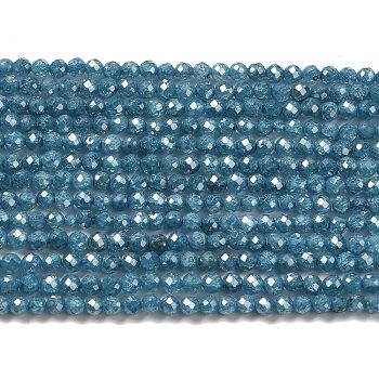 Cubic Zirconia Bead Strands, Faceted Rondelle, Steel Blue, 3mm, Hole: 0.6mm, about 131pcs/strand, 15.16 inch(38.5cm)