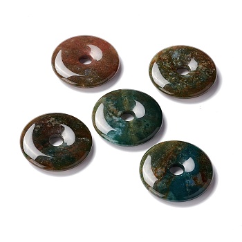 Natural Indian Agate Pendants, Donut/Pi Disc, 40~40.5x7~7.5mm, Hole: 8~8.5mm