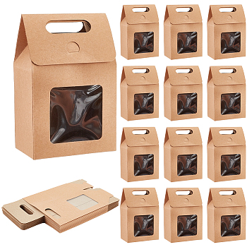 Kraft Paper Gift Box, Folding Box with Window and Die Cut Grip Hole, Rectangle, Tan, Finish Product: 9.9x5.8x15.2cm
