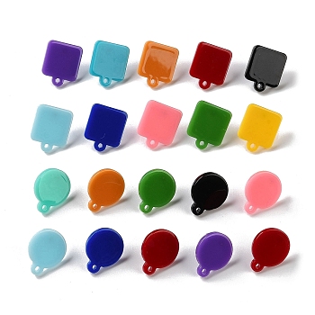 Acrylic Stud Earring Findings, with 316 Surgical Stainless Steel Pins, Flat Round & Square, Stainless Steel Color, Mixed Color, 18x15mm, Hole: 1.5mm, Pin: 0.7mm