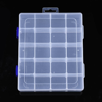 Rectangle Polypropylene(PP) Bead Storage Containers, with Hinged Lid and 20 Grids, for Jewelry Small Accessories, Cuboid, Clear, 22.5x17.8x4.1cm, Hole: 8.5x32mm, compartment: 39.5x39.5mm