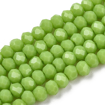 Opaque Solid Color Imitation Jade Glass Beads Strands, Faceted, Rondelle, Yellow Green, 4x3mm, Hole: 0.4mm, about 113~115pcs/strand, 41~41.5cm