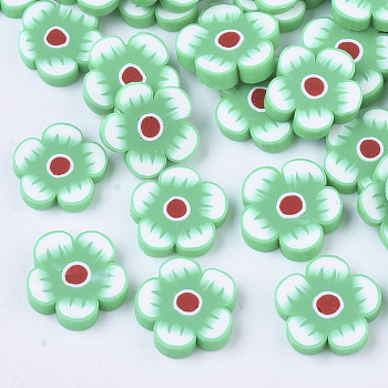 Handmade Polymer Clay Cabochons, Flower, Spring Green, 8.5~11x1.5~2mm, about 3275pcs/655g