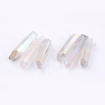 Electroplated Natural Quartz Crystal Graduated Beads Strands, Nuggets, WhiteSmoke, 21~43x5~13mm, Hole: 1mm, 3pcs/set