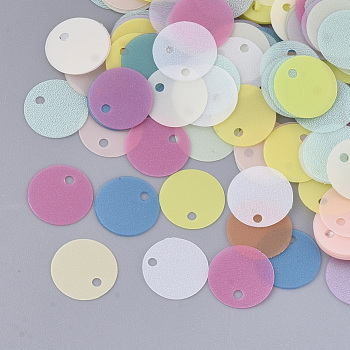 Ornament Accessories, PVC Plastic Paillette/Sequins Beads, Frosted, Flat Round, Mixed Color, 10.5x0.2mm, Hole: 1.4mm, about 400pcs/bag