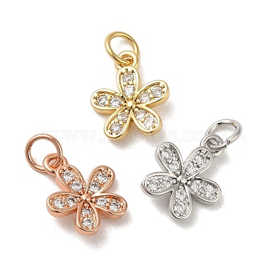 Mixed Color Clear Flower Brass+Cubic Zirconia Pendants