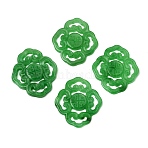 Natural Myanmar Jade Dyed Connector Charms, Carved Rhombus Links, Green, 28x25x2.5mm, Hole: 3x2mm(G-Z162-09)