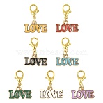 8Pcs 8 Colors Alloy Enamel Pendant Decorations, with Lobster Claw Clasps, Golden, Word LOVE, Mixed Color, 20mm(HJEW-FS00084)
