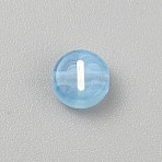 Transparent Acrylic Beads, Flat Round with Letter, 	Light Sky Blue, Letter I, 7x4mm, Hole: 1.4mm(TACR-TAC0003-06I-03)