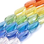 Electroplate Transparent Glass Beads Strands, Twist, Faceted, Mixed Color, 13.5~14x8~8.5x5~6.5mm, Hole: 1~1.4mm, about 28~30pcs/strand, 15.55~16.54 inch(39.5~42cm)(EGLA-N022-10B-C01)