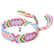 Cotton Braided Rhombus Pattern Cord Bracelet, Ethnic Tribal Adjustable Brazilian Bracelet for Women, Pink, 5-7/8~14-1/8 inch(15~36cm)(FIND-PW0013-003A-02)