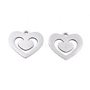 201 Stainless Steel Pendants, Laser Cut, Heart, Stainless Steel Color, 16x19x0.9mm, Hole: 1.8mm(STAS-S081-071)