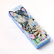 5D DIY Diamond Painting Stickers Kits For ABS Pencil Case Making, with Resin Rhinestones, Diamond Sticky Pen, Tray Plate and Glue Clay, Rectangle with Cat Pattern, Mixed Color, 20.5x7x2.5cm(DIY-F059-34)