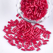 Glass Bugle Beads, Round Hole, Opaque Colours, Cerise, 3~5x1.5~2mm, Hole: 0.8mm, about 15000pcs/bag(SEED-S029-01B-19)