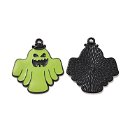 Halloween Theme Rack Plating Alloy Enamel Pendants, Ghost Charms, Electrophoresis Black, 32.5x28.5x1.8mm, Hole: 2mm(PALLOY-O109-51EB)