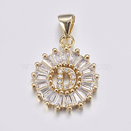 Long-Lasting Plated & Rack Plating Brass Micro Pave Cubic Zirconia Letter Pendants, Flat Round, Real 18K Gold Plated, Letter.D, 19x15.5x2.5mm, Hole: 3.5x4mm(ZIRC-A007-03D-G)