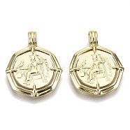 Brass Pendants, Nickel Free, Octagon with Human, Real 18K Gold Plated, 27x21x1.5mm, Hole: 3x4mm(KK-N232-119G-NF)