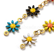 Ion Plating(IP) Golden 304 Stainless Steel Flower Link Chain, with Enamel, with Spool, Unwelded, Colorful, 12.5~13x7~8x2mm, 5m/roll(CHS-E011-01G-01)