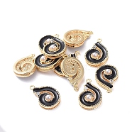 Brass Enamel Pendants, with Acrylic Pearl and Rhinestone, Conch Shape, Real 18K Gold Plated, Black, 16.5x11x4.4mm, Hole: 1mm(KK-I661-01G-B)