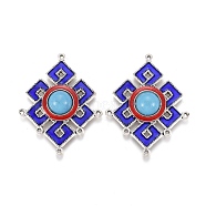 Alloy Enamel Chanderlier Component Links, with Resin, Cadmium Free & Lead Free, Knot, Antique Silver, Blue, 44x35x6mm, Hole: 1mm(PALLOY-P187-01AS-RS)