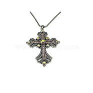 Cross Rhinestone Pendant Necklaces, with Antique Silver Alloy Ball Chains, Light Peach, 27.56 inch(70cm)(FK0815-1)