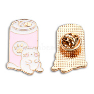 Cat with Cans Enamel Pin, Light Gold Plated Alloy Cartoon Badge for Backpack Clothes, Nickel Free & Lead Free, Pink, 30x18mm(JEWB-N007-219)