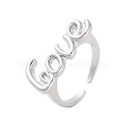 Bass LOVE Open Cuff Rings for Women, Platinum, Inner Diameter: Adjustable(RJEW-U012-01P)