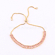 Tennis Bracelet, Golden Brass Link Chains Slider Bracelet for Women, Pink, No Size(WG7012-9)