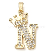 Rack Plating Brass Micro Pave Cubic Zirconia Pendants, Long-Lasting Plated, Lead Free & Cadmium Free, Real 18K Gold Plated, Letter N, 22~24x12~22x2mm, Hole: 3x4mm(KK-D535-01N-RS)