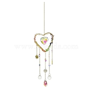 Metal Hanging Suncatchers, Natural Quartz Crystal & Amethyst & Citrine Chips and Glass Tassel for Window Garden Decorations, Heart, 450mm(HJEW-P018-D02)