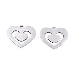 Non-Tarnish 201 Stainless Steel Pendants, Laser Cut, Heart, Stainless Steel Color, 16x19x0.9mm, Hole: 1.8mm(STAS-S081-071)