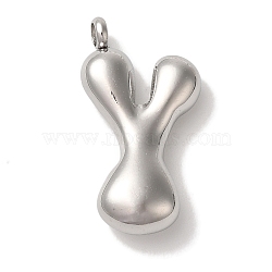 Non-Tarnish Ion Plating(IP) 304 Stainless Steel Pendants, Letter Charm, Stainless Steel Color, Letter Y, 25.5x13.5x6mm, Hole: 2mm(STAS-M017-08P-25)