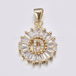 Long-Lasting Plated & Rack Plating Brass Micro Pave Cubic Zirconia Letter Pendants, Flat Round, Real 18K Gold Plated, Letter.D, 19x15.5x2.5mm, Hole: 3.5x4mm(ZIRC-A007-03D-G)