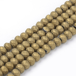 Electroplate Glass Beads Strands, Faceted, Matte Style, Rondelle, Goldenrod, 4mm, Hole: 1mm, about 150pcs/strand, 18.9 inch(X-EGLA-S141-4mm-02D)