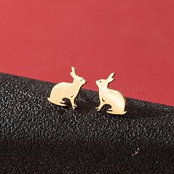 Stainless Steel Stud Earrings for Women, Left and Right, Rabbit, Golden, 6~12x5~11mm(PW-WGFE412-05)