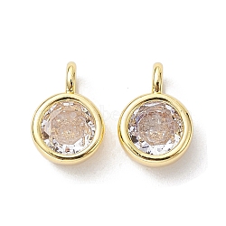 Brass Micro Pave Clear Cubic Zirconia Pendants, Round Charms, Real 18K Gold Plated, 9x6x3.5mm, Hole: 2mm(KK-K360-13G)