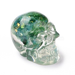 Natural Fluorite Skull Beads, Halloween Transparent Resin Skull with Gold Foil, No Hole, Dark Cyan, 23x22x25mm(G-P490-02B)