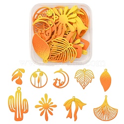 1 Set Spray Painted Alloy Charms, Flower & Leaf & Bowknot & Cactus & Moon, Orange, 21~44.5x15~33.5x1~2.5mm, Hole: 1.2~1.5mm, 18pcs/set(FIND-YW0003-11A)