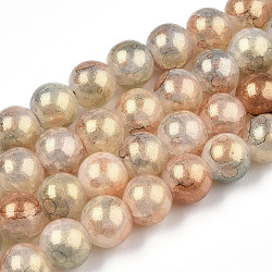 Baking Painted Crackle Glass Bead Strands, with Gold Powder, Round, Moccasin, 8mm, Hole: 1.2mm, about 103pcs/strand, 30.08~30.7''(76.4~78cm)(DGLA-R053-03N)